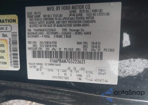 2016 Ford Mustang V6 from USA, damaged, VIN 1FA6P8AM7G5223631